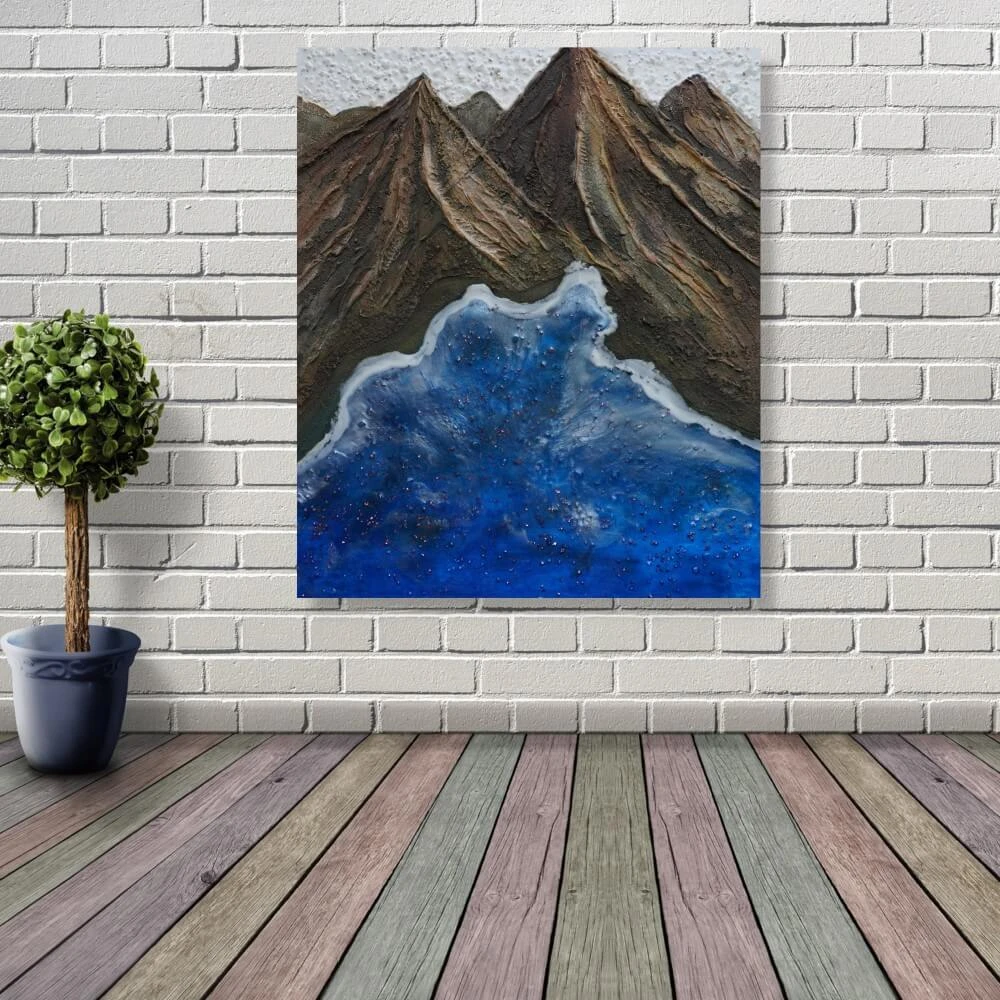 Mountains -Abstract Artwork | Textured , Resin Acrylic painting 100% handmade Hand Painted Wall Art On Canvas.