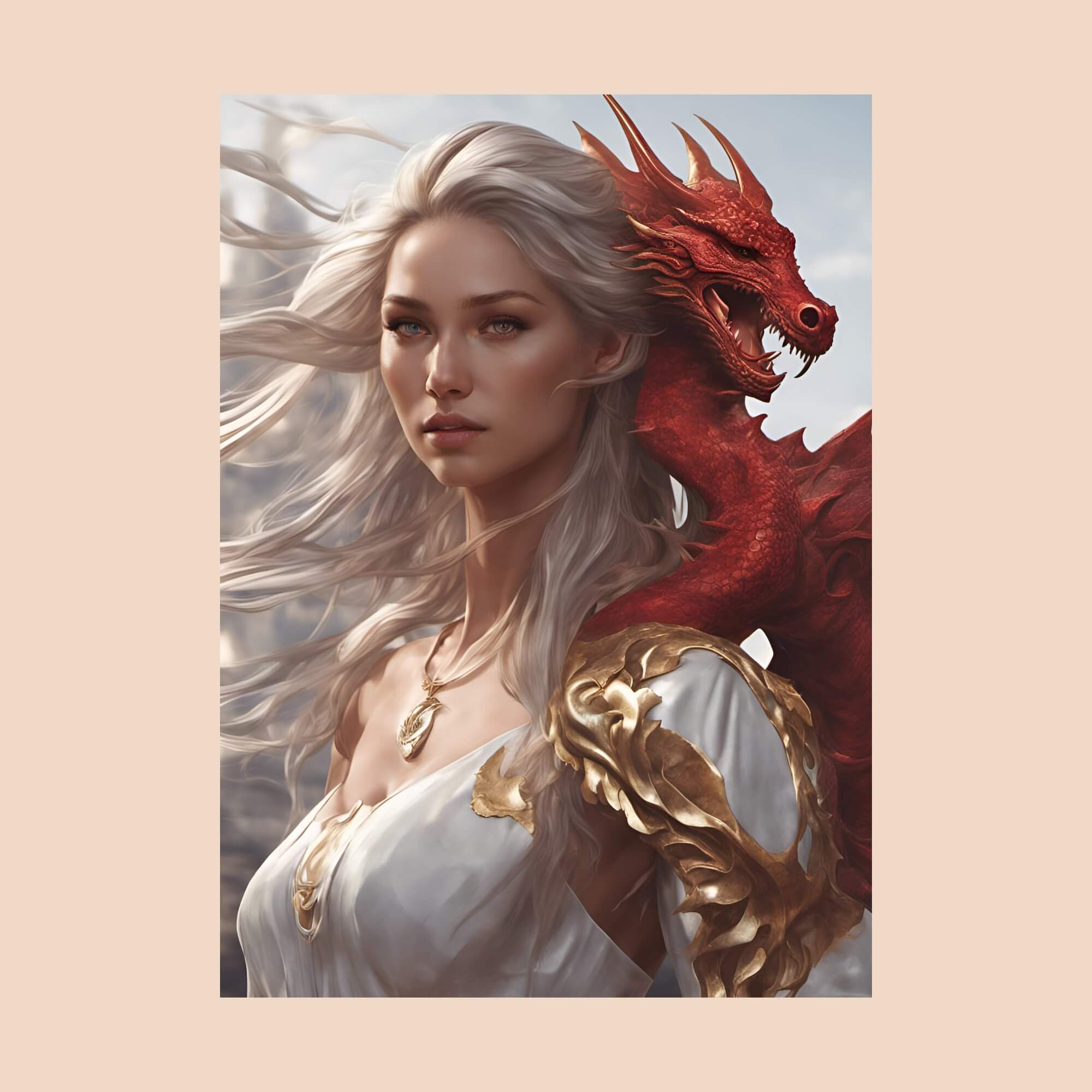Woman with dragon - Art Print