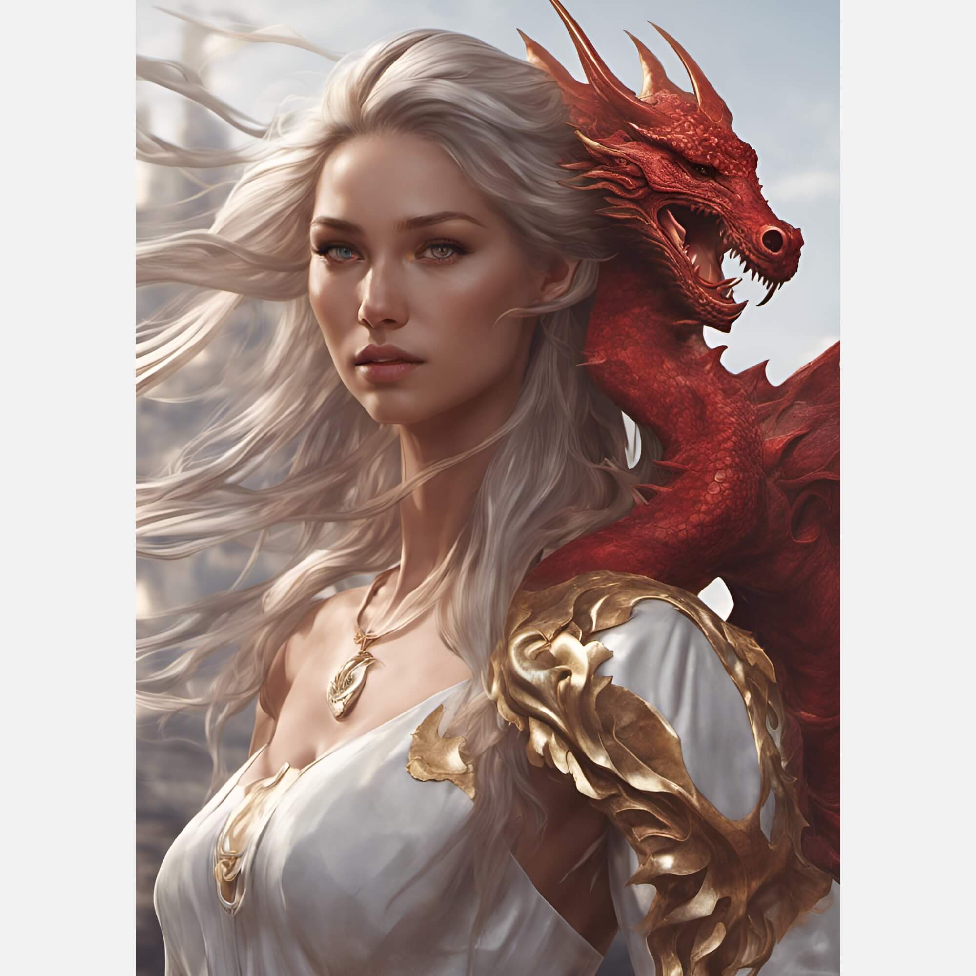 Woman with dragon - Art Print